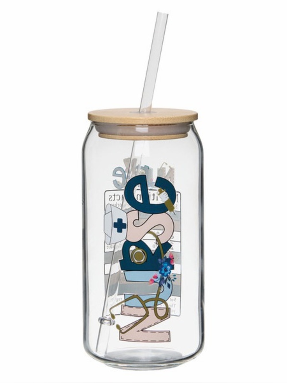 CROFTON Nurse design Glass Cup with Straw